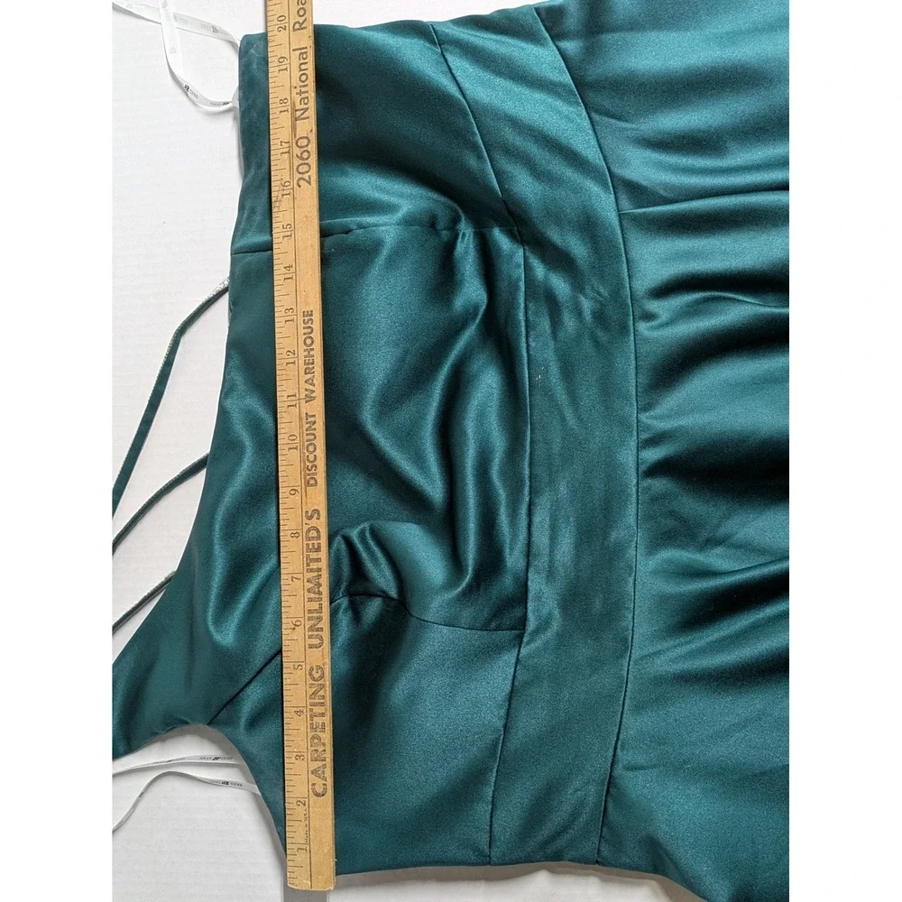 Jules & Cleo Dress Women 20 Emerald Green One Shoulder Rhinestone Satin Gown - Picture 8 of 16